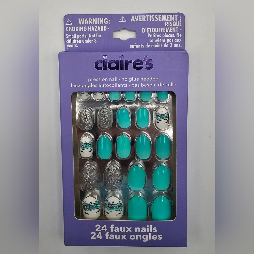 Claire's Press On Nails 24 Faux Nails Unicorns For Girls